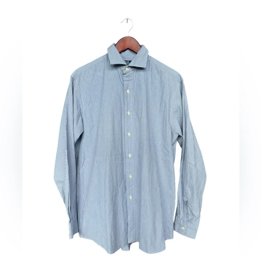 Polo Ralph Lauren Mens Size M Blue Striped Two Ply Cotton Button Up Shirt
